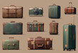© ArtisticLens - Set collection of vintage travel suitcases and trolley bags isolated on transparent background