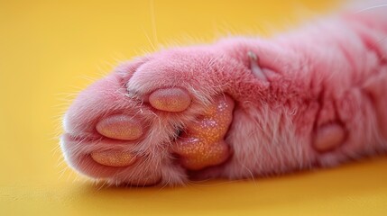 Wall Mural -   A close-up image of a pink cat's paw on top of its own paw