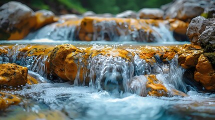 Wall Mural - A stream of water flows over rocks and pebbles