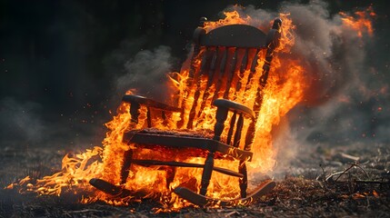 Wall Mural - A chair is on fire and the flames are very high