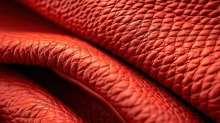 Wall Mural -   A close-up of red leather featuring a wave-like pattern along its top and bottom edges