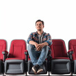 © Coffee Cafe Lover - Frontal View of Man Sitting in Movie Theater Isolated Element on White Background - Photographic Composition