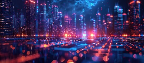 Wall Mural - futuristic cityscape with neon lights
