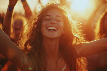 Photograph of a Group at a Music Festival: Friends enjoying music and dancing at an outdoor festival.