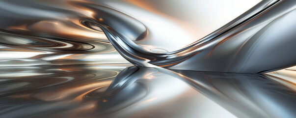 Wall Mural - Abstract 3D Background with flowing liquid metal texture. Seamless silver background.