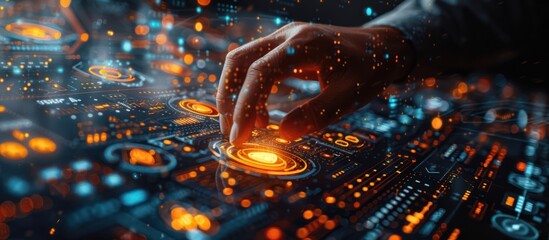 Wall Mural - Hand Interacting with Futuristic Interface