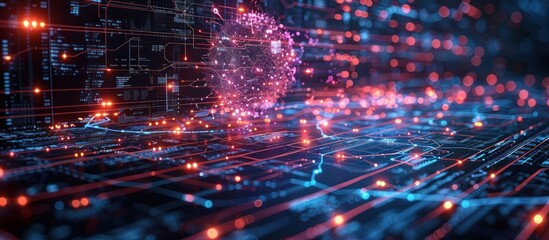 Wall Mural - Abstract Digital Network with Glowing Lights
