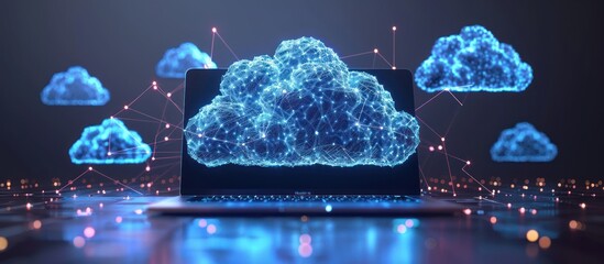 Wall Mural - cloud computing on a laptop: digital connectivity