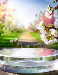 Wall Mural - Transparent Pedestal in a Spring Orchard