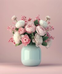 Wall Mural - Floral Arrangement in Light Green Vase With Pink and White Flowers