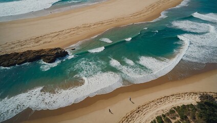 Wall Mural - Drone view of a beach with people walking