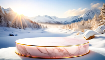 Sticker - Marble Podium in Snowy Mountain Landscape