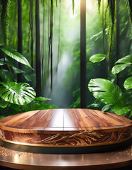 Sticker - Wooden Podium in a Lush Green Forest