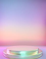 Sticker - Minimalistic Product Display Platform with Iridescent Finish on Gradient Background