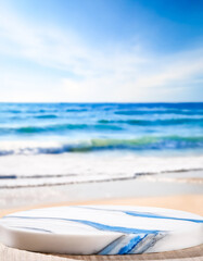 Canvas Print - Marble Pedestal with Beach Background