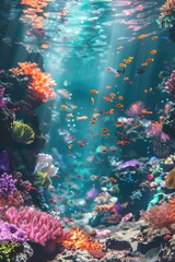 Wall Mural - A vibrant aquarium filled with various fish species