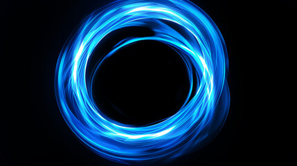 Wall Mural - abstract dark digital technology concept background with glowing blue neon smoke luminous ring.