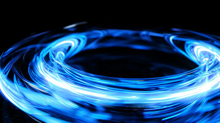 Wall Mural - abstract background with glowing blue neon smoke luminous circle.