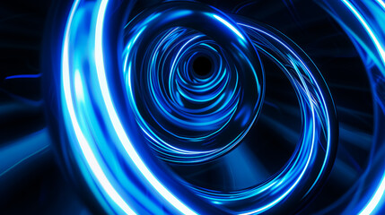 Wall Mural - abstract background with glowing blue neon smoke luminous circles.