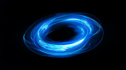 Wall Mural - abstract dark digital technology concept background with glowing blue neon smoke ring.