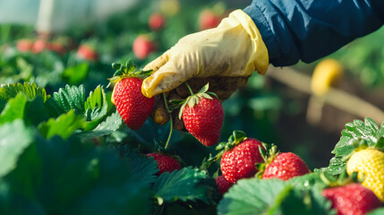 Poster - Picking Fresh Strawberries in a Greenhouse