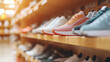 © forenna - Running Sport Footwear Collection in Store - Different Sneakers on Shelf for Choosing, Copy Space, Shopping Consumerism and Athletic Boots Photo
