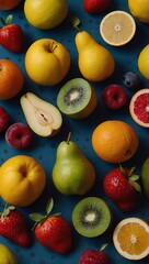 Wall Mural - Fruits displayed in a patterned background layout