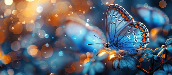 Sticker - Blue Butterfly on a Flower with Bokeh Background