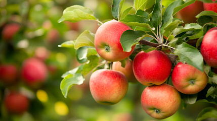 Poster - Red Apples Hanging On Branch in Orchard