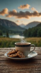 Wall Mural - cup of coffee on table