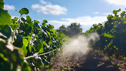 Poster - Vineyard Rows with Misty Sunlight