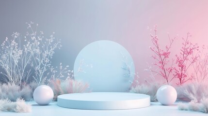 Wall Mural - Winter Motifs Podium, Modern Web Award Stage, Minimal Abstract, AI Created