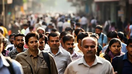 Poster - Crowd of people walking city street