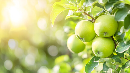 Wall Mural - Green Apples on a Branch in a Sunny Orchard