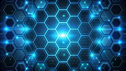 Modern Blue Hexagonal Pattern With Glowing Elements on Dark Background at Night