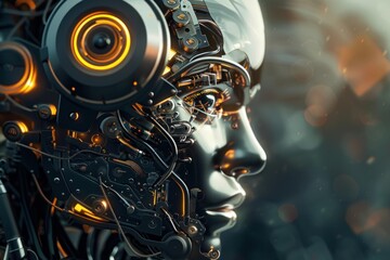 Wall Mural - futuristic robot woman with glowing parts, showing the evolution of artificial intelligence