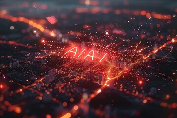 Poster - Advanced AI Processor on Futuristic Circuit Board Glowing Red and Orange Lights