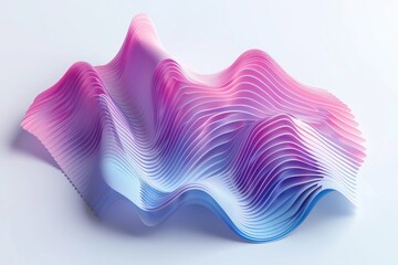 A unique wave shaped object with pink and blue colors on a white surface