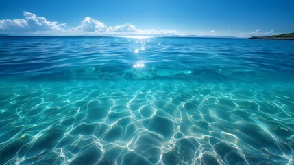 Wall Mural - The ocean is calm and clear, with a bright blue sky above