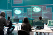 © DC Studio - Cyber defense expert examining data on a big screen in governmental agency, focusing on cyber operations and digital security. Hacker ensures protection against cybercriminal activities.