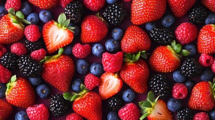 fresh and colorful assortment of strawberries, blackberries, raspberries, and blueberries, cut out