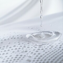 water dripping in the fabric of a waterproof white mattress, isolated white background