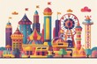 © Tung's companion - Colorful Amusement Park Skyline Illustration