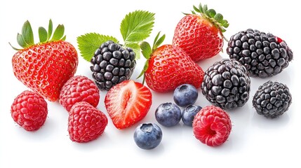 Wall Mural - Vibrant collection of fresh strawberries, blackberries, raspberries, and blueberries, cut out