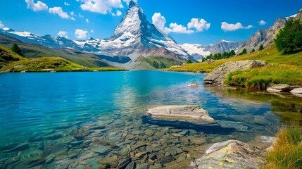 Sticker - Mountain lake during the day at the foot of the mountain