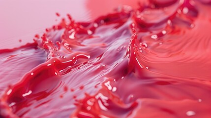 Poster - A close-up shot of a red liquid surface with various textures and patterns