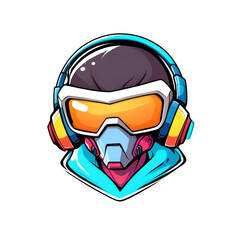 Sticker - A cartoon character with a helmet and goggles on his head