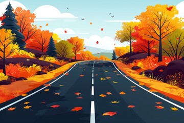 Sticker - Autumn Road Through Colorful Forest