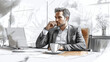 © Luluraschi - young businessman enjoys coffee in the office sketch drawing