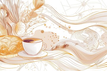 Wall Mural - A delicious cup of coffee served with a flaky croissant on a plate, perfect for breakfast or brunch